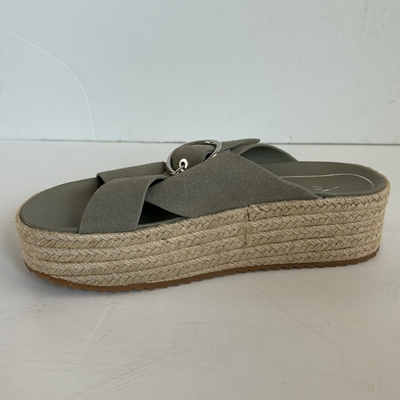 Zara espadrille platform sandal slide silver buckle sage gray green suede - Picture 12 of 16